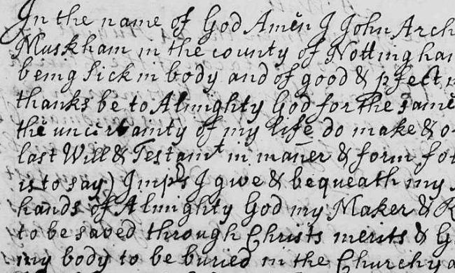Sample of John Archer's Will